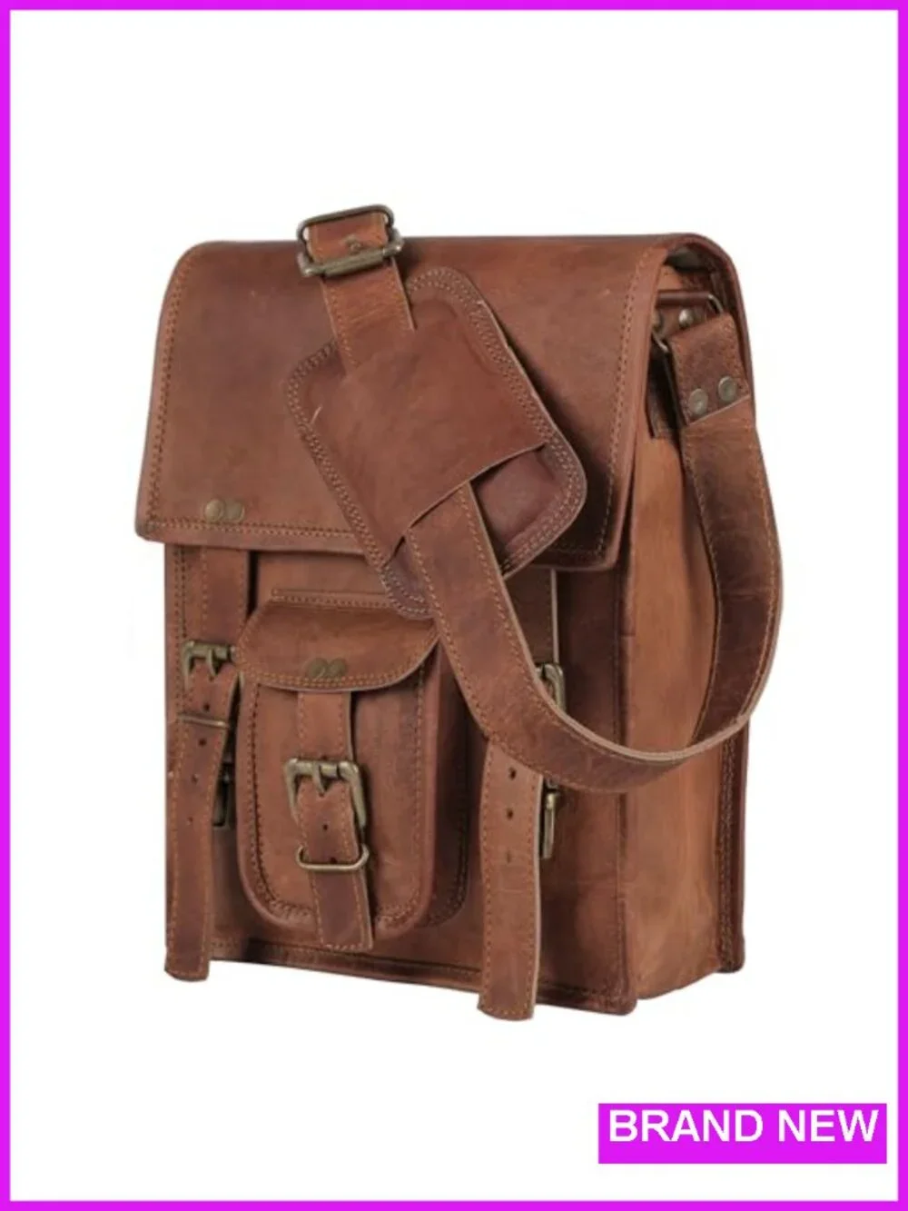 Full Grain Leather Messenger Bag Satchel Tablet Bag 11in Unisex